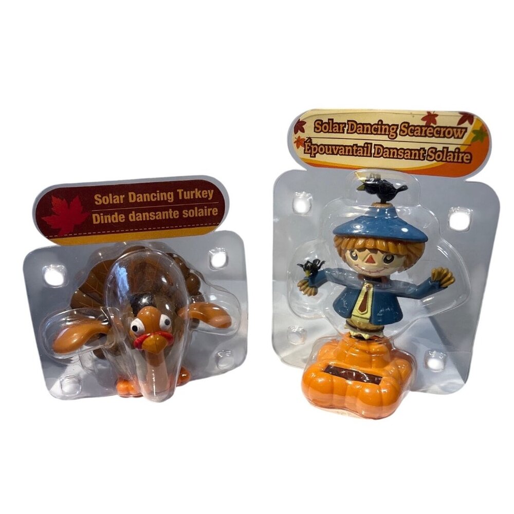 Solar Dancing Scarecrow & Turkey Figures For Thanksgiving Or Fall Decor